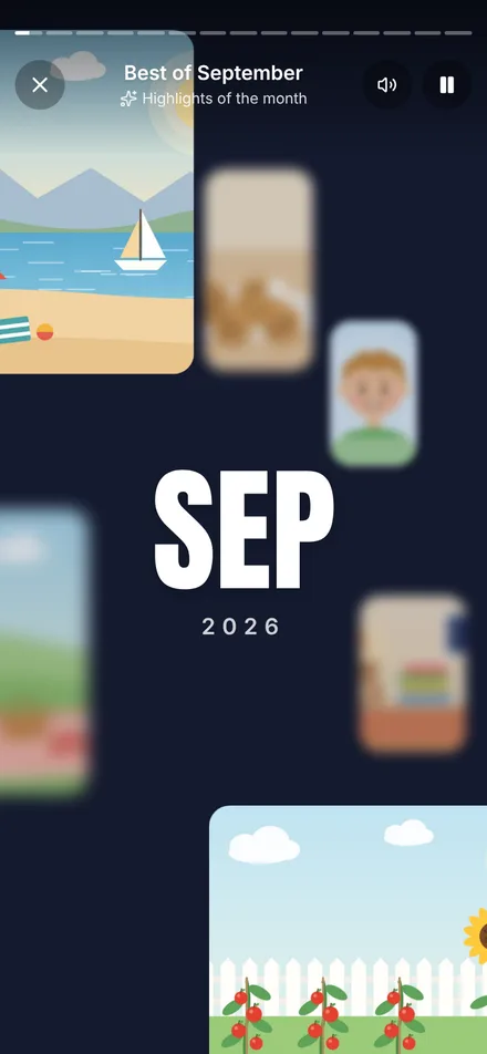 The monthly best-of in Kaydo on a phone: the title slide of September, with the month's photos drifting behind it