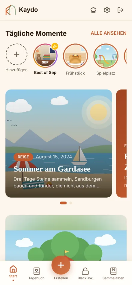 Die Kaydo-App auf dem Smartphone mit dem Familien-Feed
